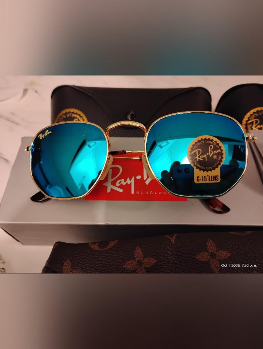 Ray-Ban Men’s Gold Frame Sunglasses with Red Lenses